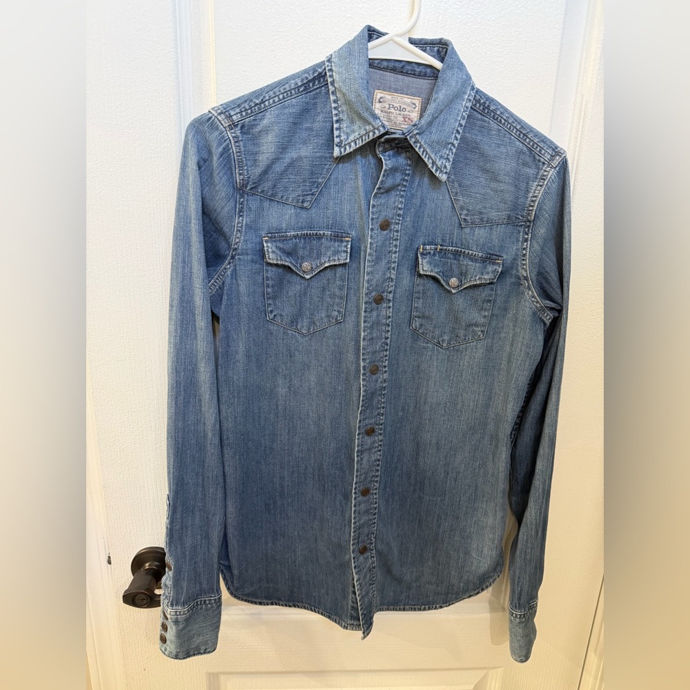 Ralph Lauren Polo western style denim shirt snap buttons Sz XS Vintage 90’s